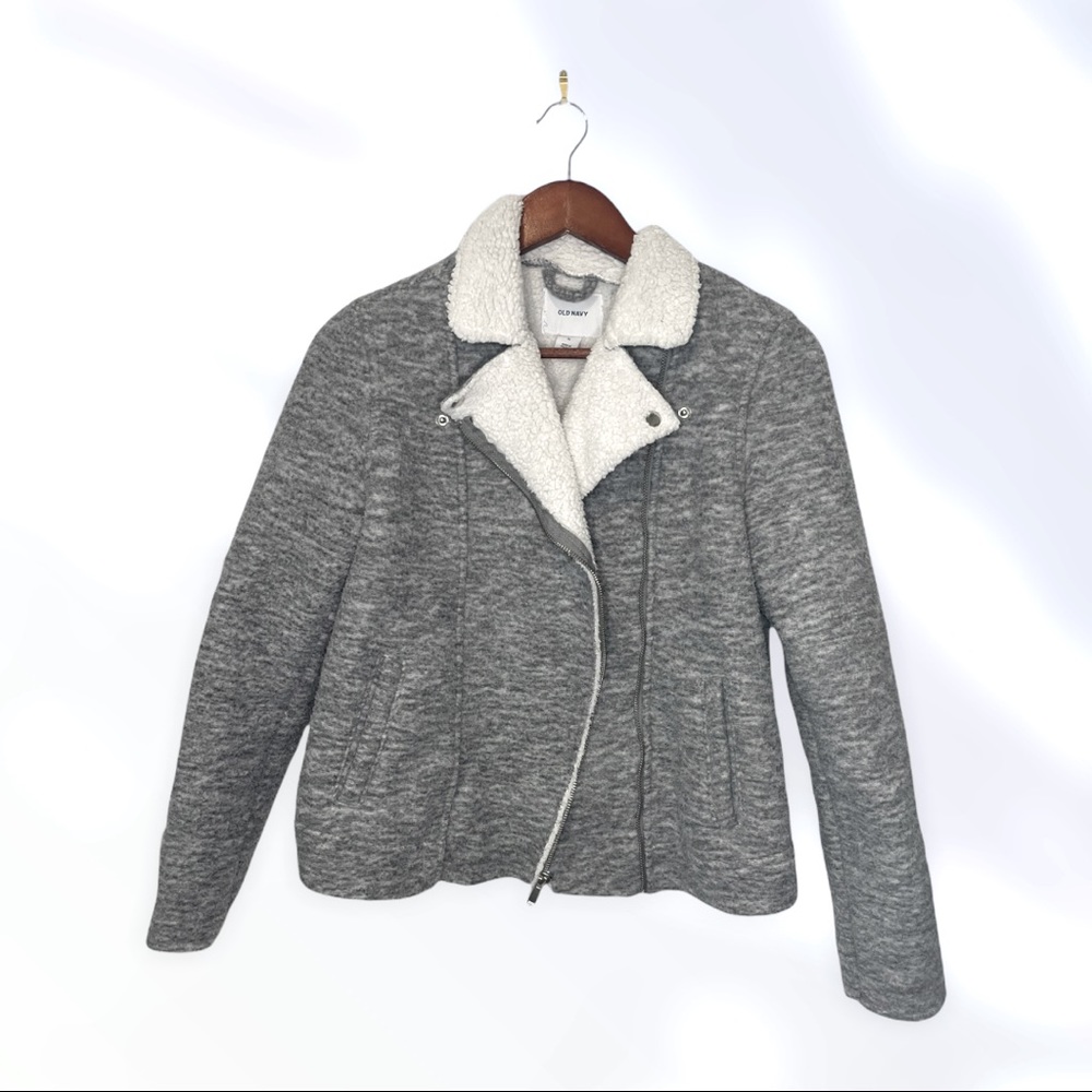 Old Navy Fleece Moto Jacket Grey M